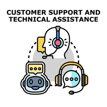 Customer support and technical assistance options collaborating for service Stock Illustration