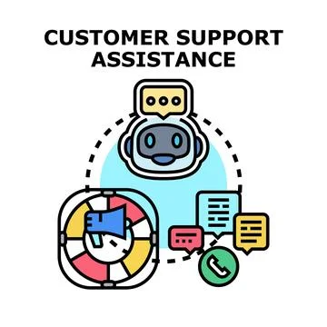 Customer support assistance chatbot offering help and communication Ilustración de archivo