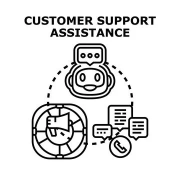 Customer support assistance chatbot offering help and communication Ilustración de archivo