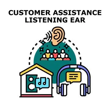 Customer support assistance listening to user feedback Stock Illustration