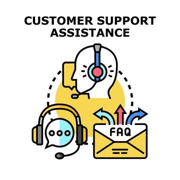 Customer support assistance service with headset and faq Stock Illustration