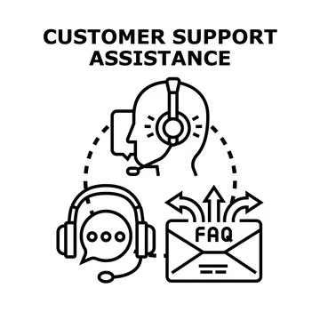 Customer support assistance service with headset and faq Stock Illustration