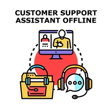 Customer support assistant offline concept with communication tools Stock Illustration