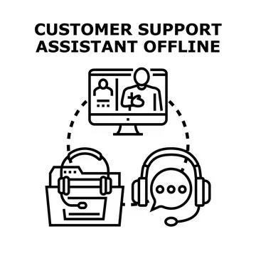 Customer support assistant offline concept with communication tools Stock Illustration