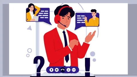 Customer Support Call Center Agent and Remote Service Team Animation Stock Footage 334364621