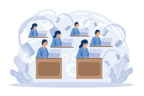 Customer support call center. Personal assistant service, person advisor ho.. Illustrazione stock