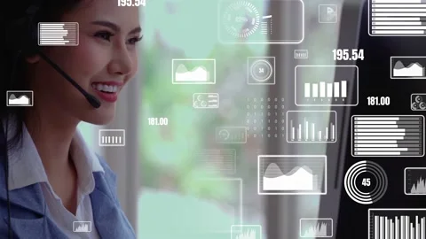 Customer support call center provide data in conceptual vision Stock Footage 162267536