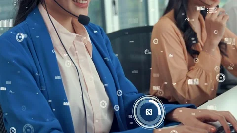 Customer support call center provide data with envisional graphic Stock Footage 163177712