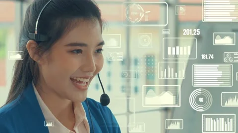 Customer support call center provide data with envisional graphic Stock Footage 163674957