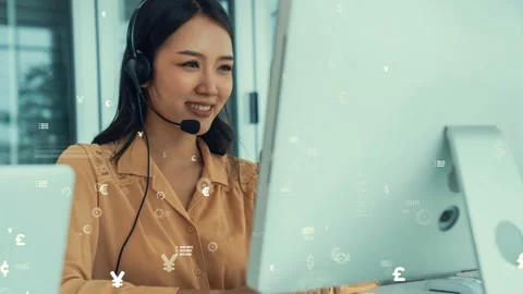Customer support call center provide data with envisional graphic Stock Footage 163835813