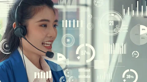 Customer support call center provide data with envisional graphic Stock Footage 164240633