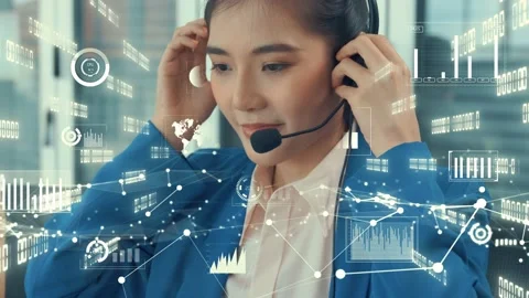 Customer support call center provide data with envisional graphic Stock Footage 164252269