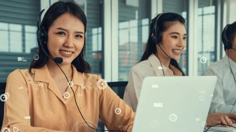 Customer support call center provide data with envisional graphic Stock Footage 164396782