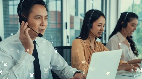 Customer support call center provide data with envisional graphic Stock Footage 165169026