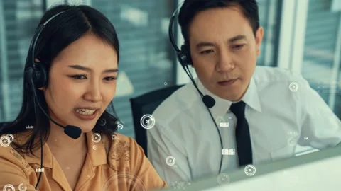 Customer support call center provide data with envisional graphic Stock Footage 165233991