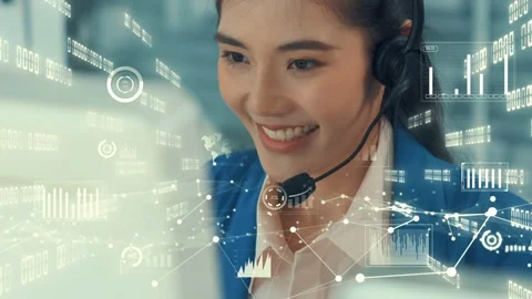 Customer support call center provide data with envisional graphic Stock Footage 165234081
