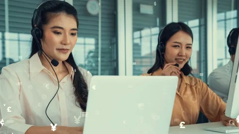 Customer support call center provide data with envisional graphic Stock Footage 165292889