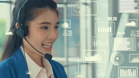 Customer support call center provide data with envisional graphic Stock Footage 165574242