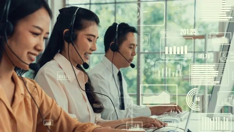 Customer support call center provide data with envisional graphic Stock Footage 165652049