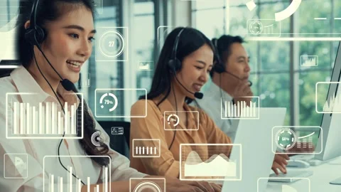 Customer support call center provide data with envisional graphic Stock Footage 166011110