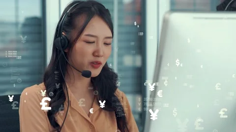 Customer support call center provide data with envisional graphic Stock Footage 166127085