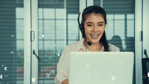 Customer support call center provide data with envisional graphic Stock Footage 166421827