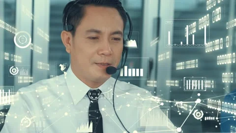 Customer support call center provide data with envisional graphic Stock Footage 166421925