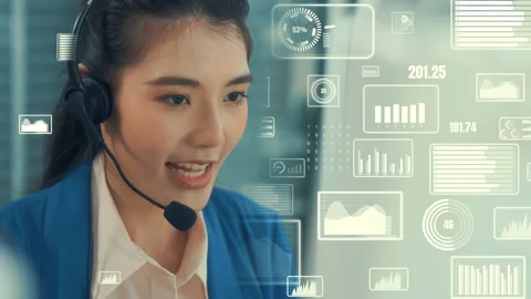 Customer support call center provide data with envisional graphic Stock Footage 166497837