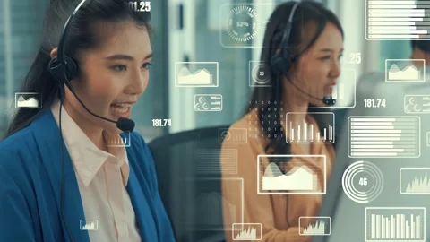 Customer support call center provide data with envisional graphic Stock Footage 166498017