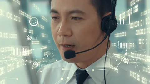Customer support call center provide data with envisional graphic Stock Footage 166539786