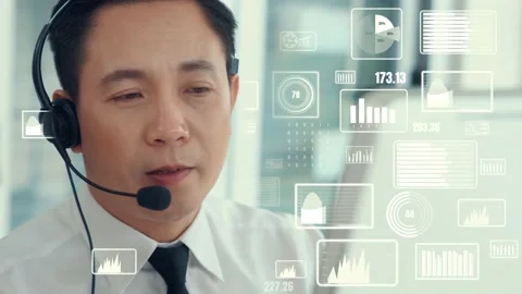 Customer support call center provide data with envisional graphic Stock Footage 168329583