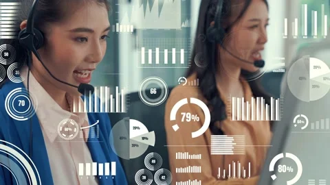 Customer support call center provide data with envisional graphic Stock Footage 171666521
