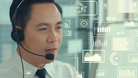 Customer support call center provide data with envisional graphic Stock Footage 172084400