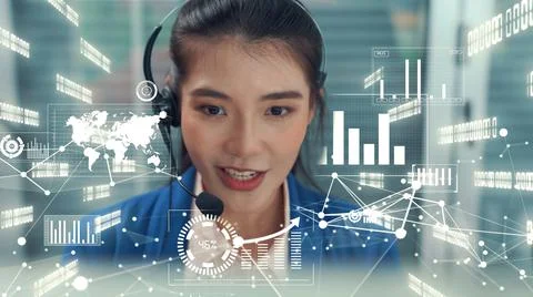 Customer support call center provide data with envisional graphic Stock Photos