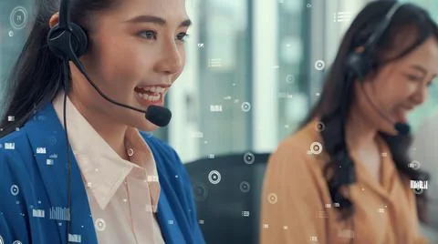 Customer support call center provide data with envisional graphic Stock Photos