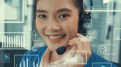 Customer support call center provide data with envisional graphic Stock Photos
