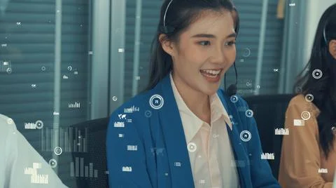 Customer support call center provide data with envisional graphic Stock Photos