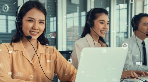 Customer support call center provide data with envisional graphic Stock Photos