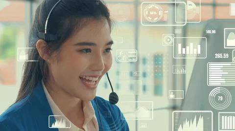 Customer support call center provide data with envisional graphic Stock Photos