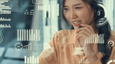 Customer support call center provide data with envisional graphic Stock Photos