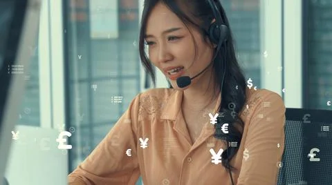 Customer support call center provide data with envisional graphic Stock Photos