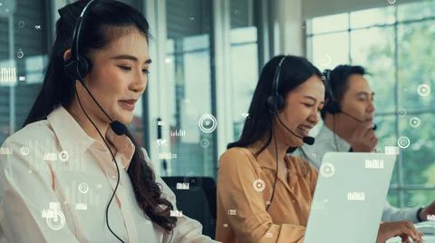 Customer support call center provide data with envisional graphic Stock Photos