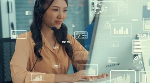 Customer support call center provide data with envisional graphic Stock Photos