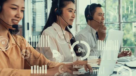 Customer support call center provide data with envisional graphic Stock Photos