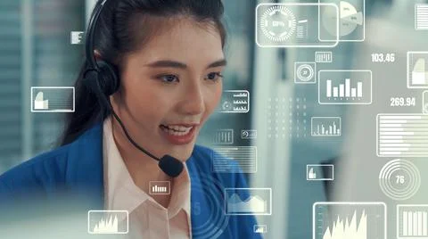 Customer support call center provide data with envisional graphic Stock Photos