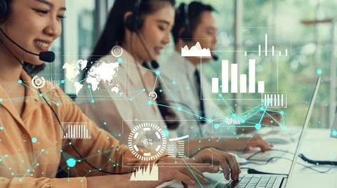 Customer support call center provide data with envisional graphic Stock Photos