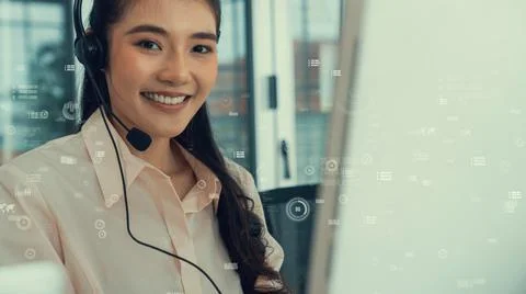 Customer support call center provide data with envisional graphic Stock Photos