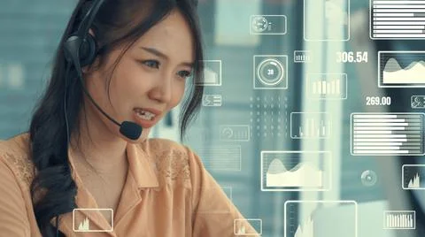 Customer support call center provide data with envisional graphic Stock Photos