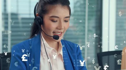 Customer support call center provide data with envisional graphic Stock Photos