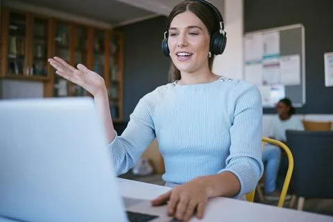 Customer support call, crm computer and web help woman worker on a online pc Stock Photos